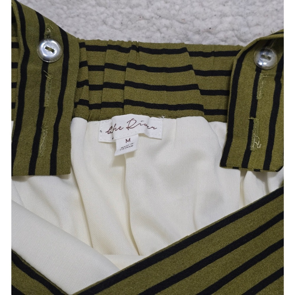 By The River Tropical Palm Print Tiered Midi Dress Olive Green Cream Medium - Picture 12 of 13